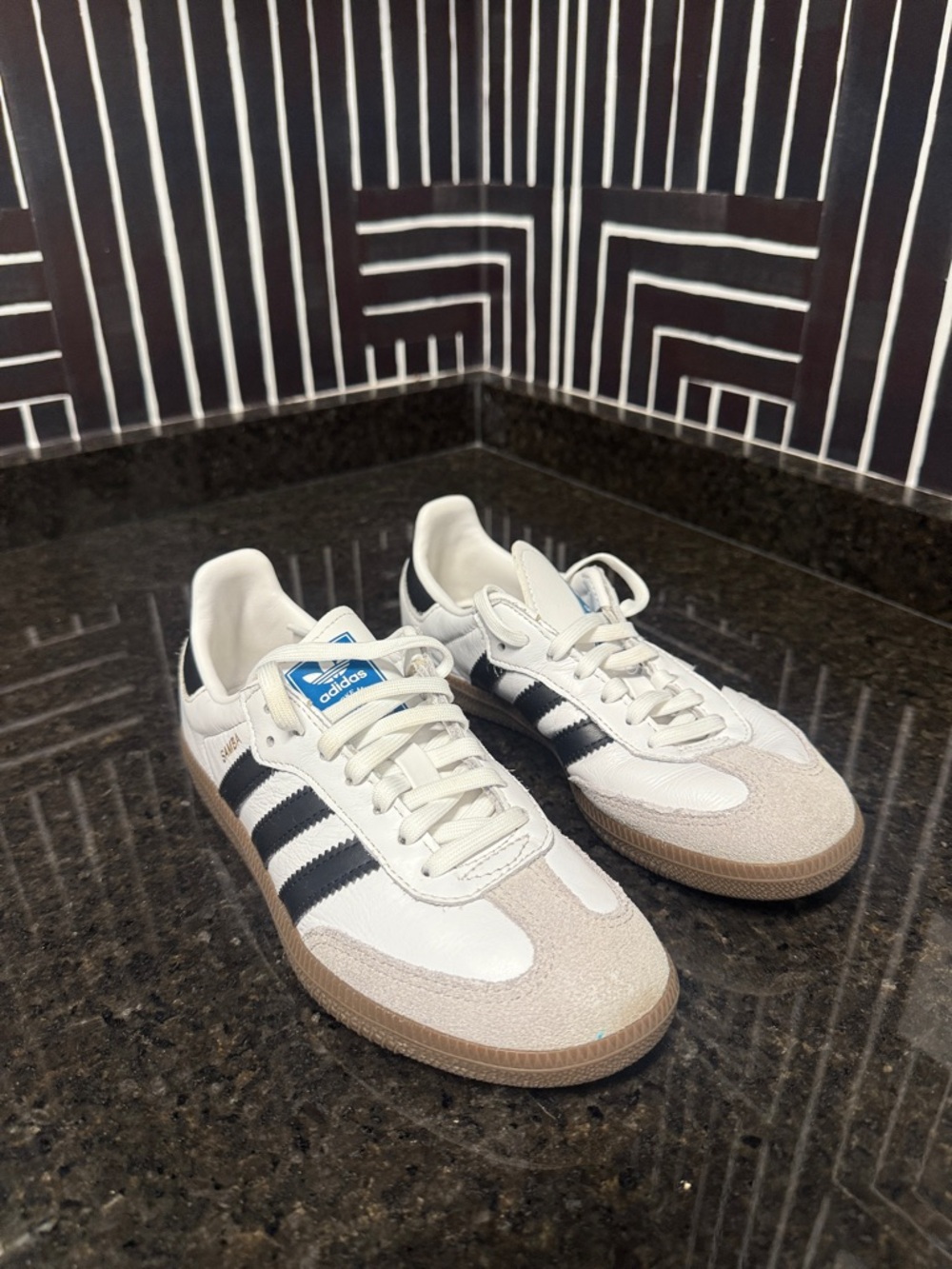 adidas White & Black Samba Retro Sneakers with Gum Sole